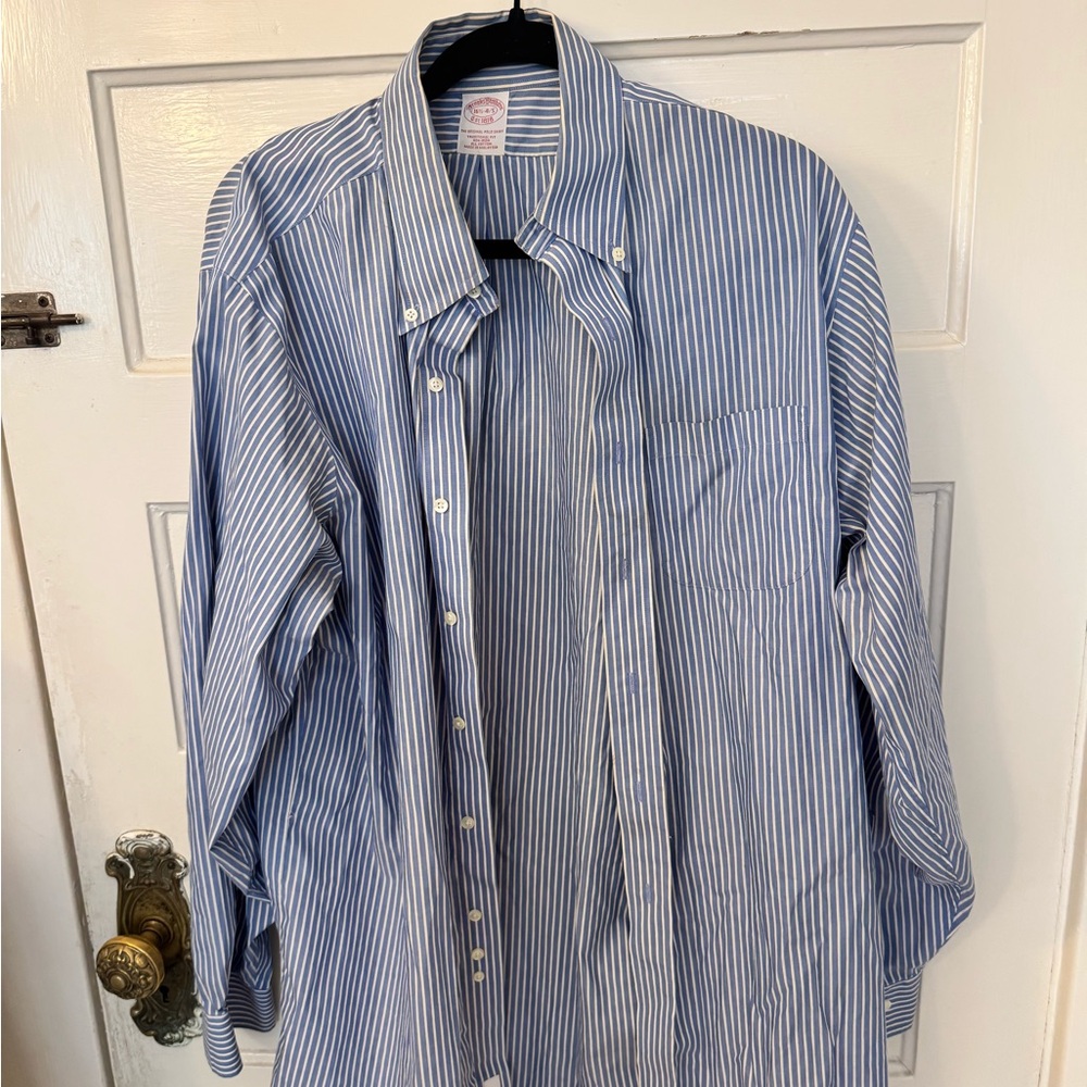 Brooks Brothers Mens 16.5 Blue Stripe Shirt Traditional Fit Button Down Classic